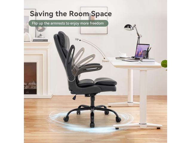 Ergonomic Office Chair High Back with Adjustable Lumbar Support, PU Leather Executive Desk Chair - Flip-Up Armrests, 360° Swivel & Heavy-Duty...