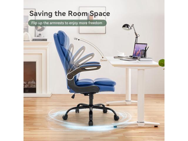 Ergonomic Office Chair High Back with Lumbar Support, PU Leather Executive Desk Chair, Adjustable Height & Flip-Up Armrests, Swivel Rolling Wheels...