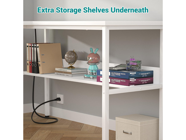 Reversible L Shaped Gaming Desk with Power Outlets and USB Charging Ports, Sturdy Computer Desks with Storage Shelf, Modern Corner Desk Home Office...