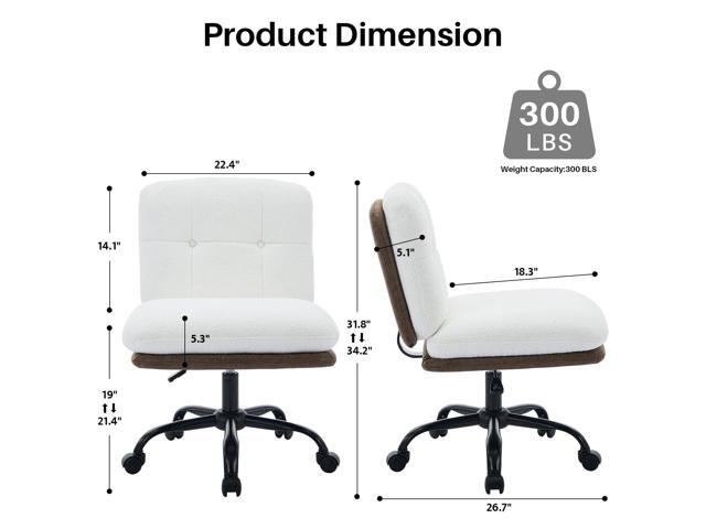 Armless Office Desk Chair with Wheels Wide Seat, Adjustable Height Swivel Comfy Criss Cross Chair for Home, Office, Make Up, Bed Room, Light Beige