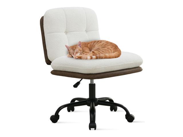 Armless Office Desk Chair with Wheels Wide Seat, Adjustable Height Swivel Comfy Criss Cross Chair for Home, Office, Make Up, Bed Room, Light Beige