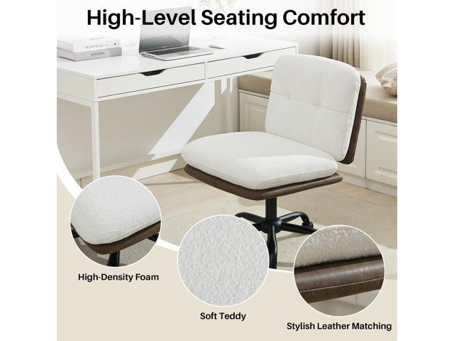 Armless Office Desk Chair with Wheels Wide Seat, Adjustable Height Swivel Comfy Criss Cross Chair for Home, Office, Make Up, Bed Room, Light Beige