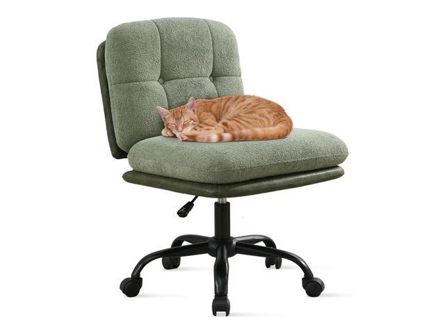 Armless Office Desk Chair with Wheels Wide Seat, Adjustable Height Swivel Comfy Criss Cross Chair for Home, Office, Make Up, Bed Room, Green