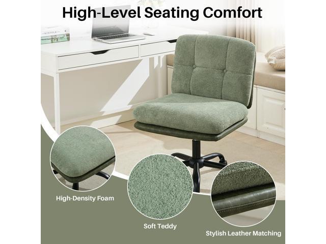 Armless Office Desk Chair with Wheels Wide Seat, Adjustable Height Swivel Comfy Criss Cross Chair for Home, Office, Make Up, Bed Room, Green