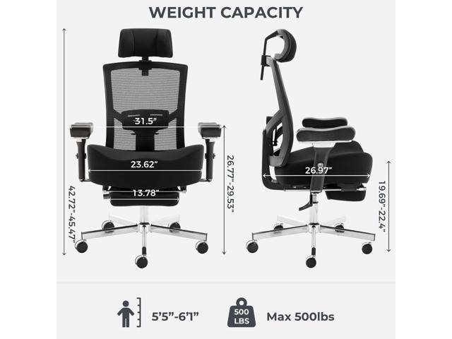 600lbs Big and Tall Office Chair,Oversized Ergonomic Breathable Mesh Desk Chair with W-Shape Thicken Seat Cushion,Computer Chair with Adjustable 4D...