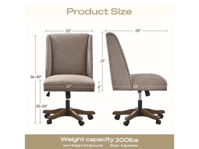 Upholstered Armless Office Chair with Wooden Legs, Modern Adjustable Home Office Desk Chair Computer Chair Swivel Chair for Home Office Study...