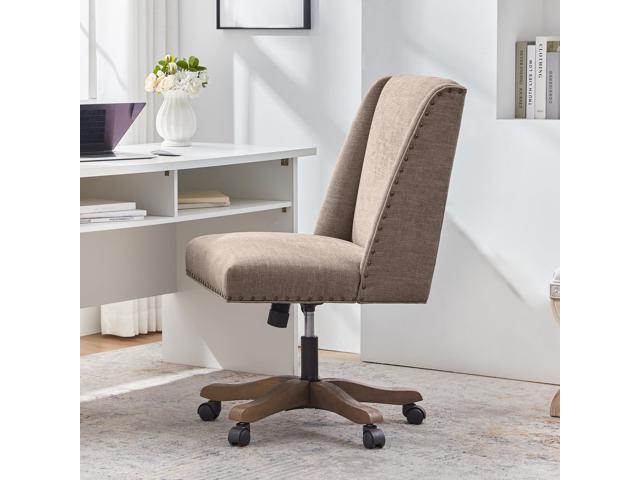 Upholstered Armless Office Chair with Wooden Legs, Modern Adjustable Home Office Desk Chair Computer Chair Swivel Chair for Home Office Study...