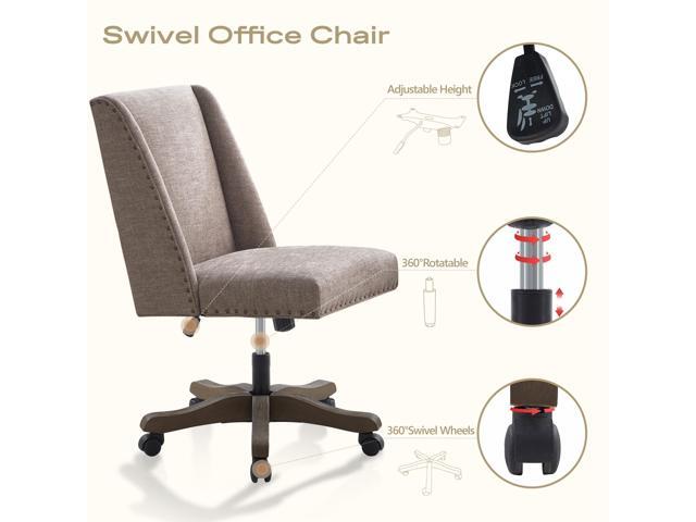 Upholstered Armless Office Chair with Wooden Legs, Modern Adjustable Home Office Desk Chair Computer Chair Swivel Chair for Home Office Study...