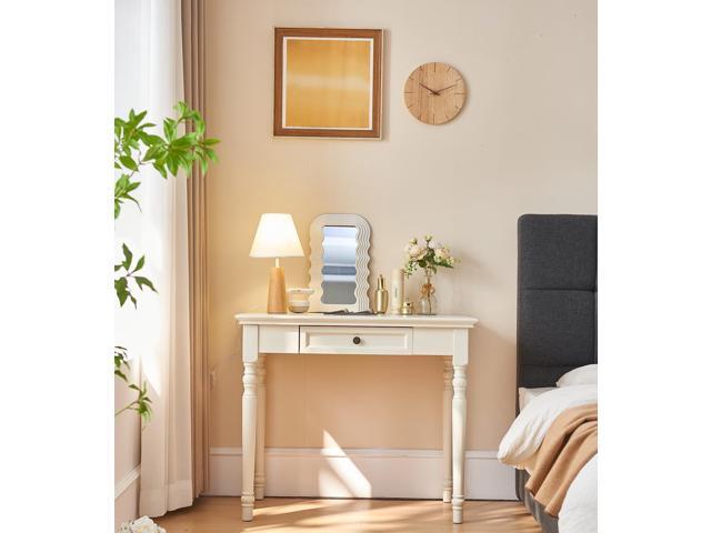 ADORZ French Country Desk, 35 Inch Off White Desk with Drawers Solid Wood Writing Desk for Home Office, Study Workspace or Bedroom