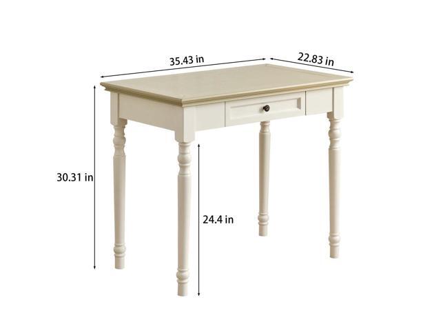 ADORZ French Country Desk, 35 Inch Off White Desk with Drawers Solid Wood Writing Desk for Home Office, Study Workspace or Bedroom