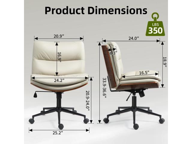 Office Chair, Criss Cross Legged Office Desk Chairs with Wheels, PU Leather Adjustable Swivel Walnut Task Chair with Wide Seat, Ergonomic Mid Back...