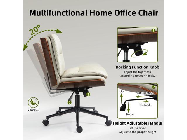 Office Chair, Criss Cross Legged Office Desk Chairs with Wheels, PU Leather Adjustable Swivel Walnut Task Chair with Wide Seat, Ergonomic Mid Back...