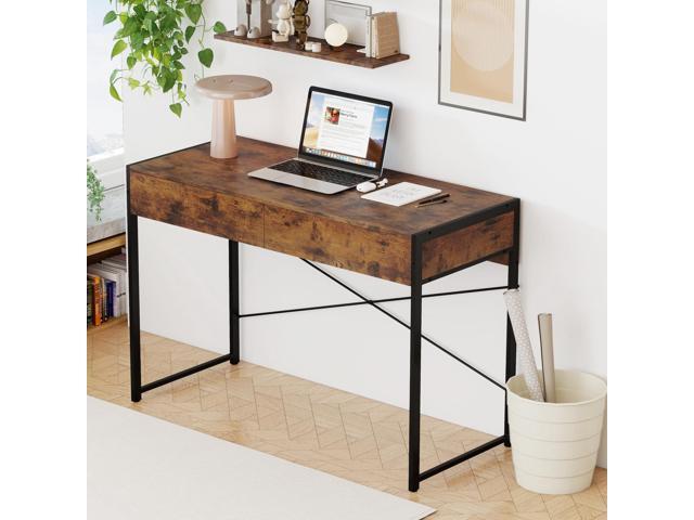 Tangkula Computer Desk with 2 Drawers, 44 Inch Home Office Desk with Metal Frame & Anti-Toppling Device, Modern Writing Desk Study Desk, Compact...