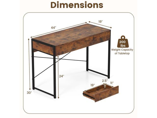 Tangkula Computer Desk with 2 Drawers, 44 Inch Home Office Desk with Metal Frame & Anti-Toppling Device, Modern Writing Desk Study Desk, Compact...