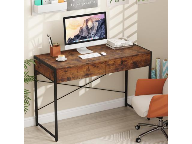 Tangkula Computer Desk with 2 Drawers, 44 Inch Home Office Desk with Metal Frame & Anti-Toppling Device, Modern Writing Desk Study Desk, Compact...