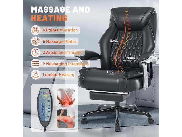 Reclining Office Chair with Massage & Heat & Footrest, 6-Point Vibrations, Ergonomic Executive Computer Desk Chair with Padded Seat for Comfort &...