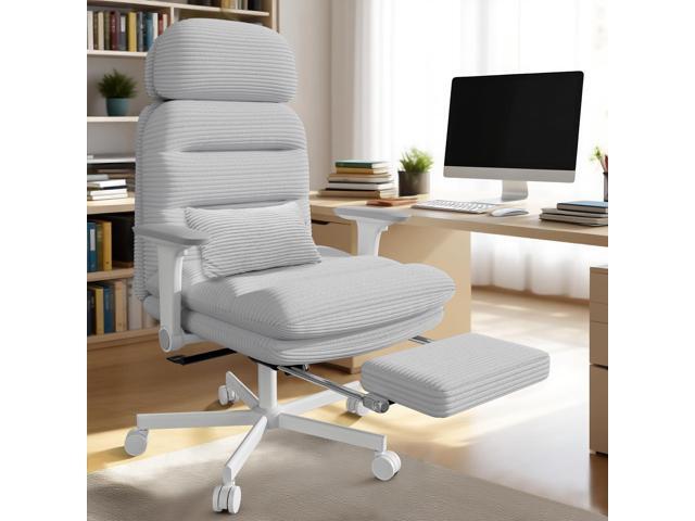 Criss Cross Chair with Wheels & Flip-up Arms, Executive Office Chair with Foot Rest, Swivel Cross Legged Office Chair with Lumbar Pillow, Corduroy...