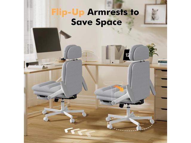 Criss Cross Chair with Wheels & Flip-up Arms, Executive Office Chair with Foot Rest, Swivel Cross Legged Office Chair with Lumbar Pillow, Corduroy...