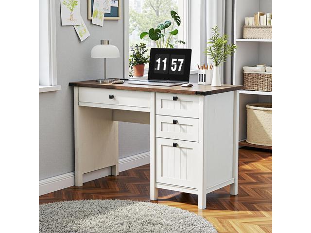 Farmhouse Executive Desk 45 inch Computer Desk with 4 Drawers, Smart Charging Station, Home Office & Study Room Essential for Remote Workers,...