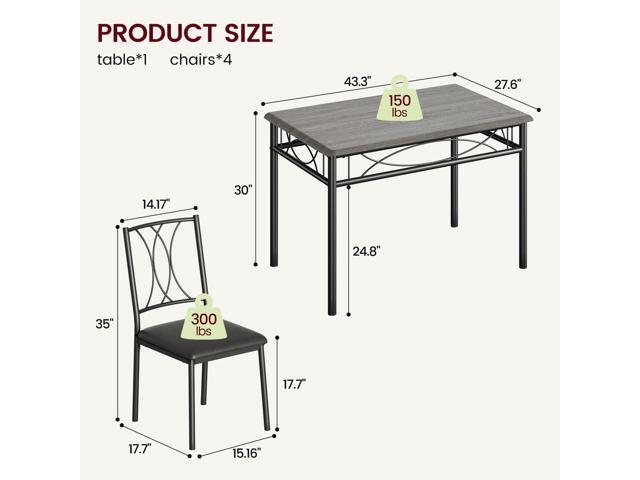 Dining Table Set for 4, Compact Kitchen Table with 4 Upholstered Chairs, 5-Piece Kitchen Table Set for Small Space, Dining Room, Apartment, Retro Gary