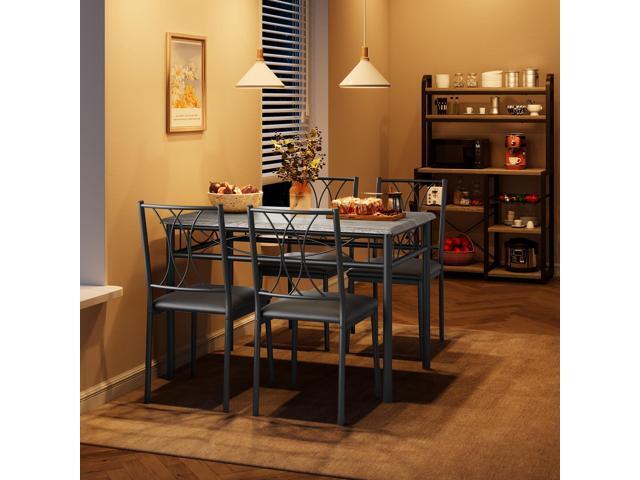 Dining Table Set for 4, Compact Kitchen Table with 4 Upholstered Chairs, 5-Piece Kitchen Table Set for Small Space, Dining Room, Apartment, Retro Gary