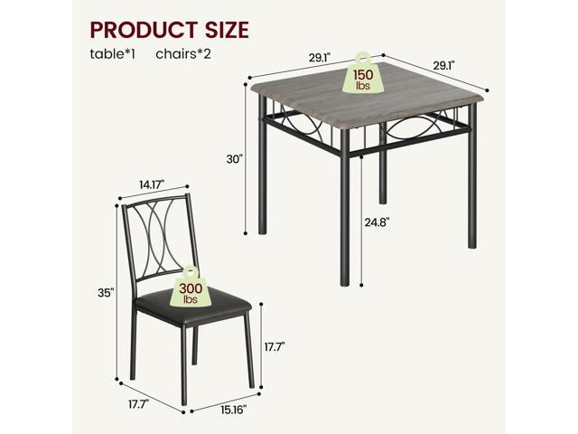 Dining Table Set for 2, Kitchen Table with 2 Upholstered Chairs, Wood 3-Piece Kitchen Dining Room Table Set for Apartment, Small Space, Space...