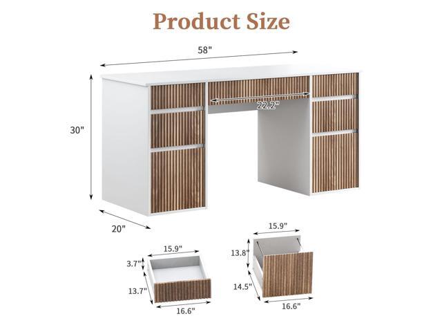 4 EVER WINNER 58 Inch White Desk with Drawers, Home Office Desks with 7 Storage Drawers, Executive Desk with File Cabinet for Bedroom Study Work...