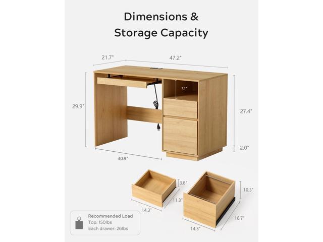 Home Office Desk, 47' Farmhouse Executive Desk with File Drawer & Outlet, Wood Computer Desks with Keyboard Tray, Workspace for Study Writing,...