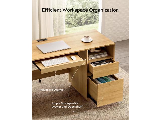Home Office Desk, 47' Farmhouse Executive Desk with File Drawer & Outlet, Wood Computer Desks with Keyboard Tray, Workspace for Study Writing,...