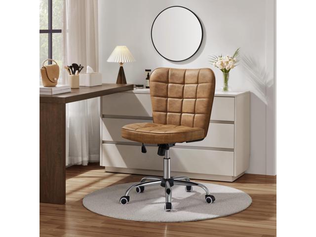 Yaheetech Armless Desk Chair Modern Tufted Office Chair Faux Leather Upholstered Computer Chair with Adjustable Seat Height and Rolling Wheels for...
