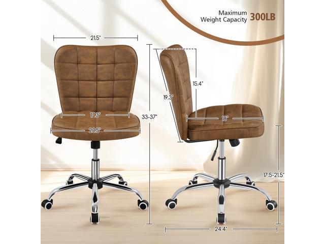 Yaheetech Armless Desk Chair Modern Tufted Office Chair Faux Leather Upholstered Computer Chair with Adjustable Seat Height and Rolling Wheels for...
