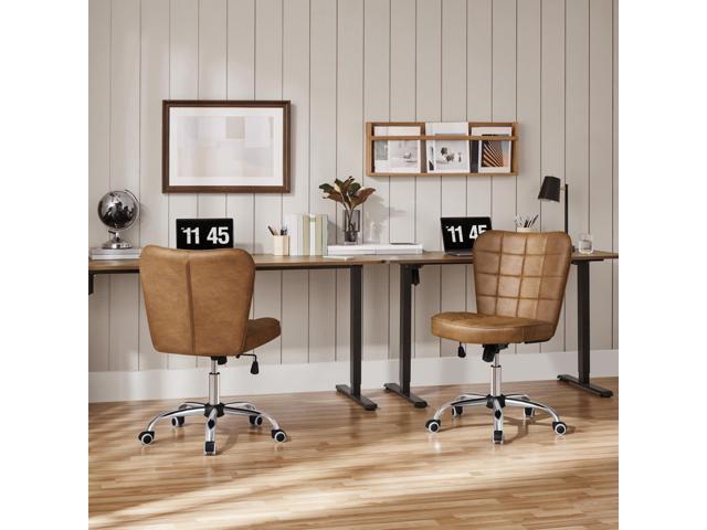 Yaheetech Armless Desk Chair Modern Tufted Office Chair Faux Leather Upholstered Computer Chair with Adjustable Seat Height and Rolling Wheels for...