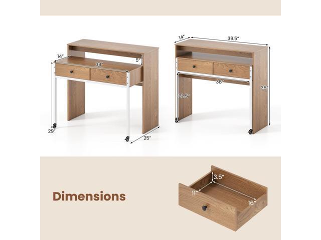 Giantex Small Computer Desk with Hutch & Drawers, Extendable Writing Desk w/Pull Out Secondary Table, Monitor Stand & Rolling Wheels, Console...