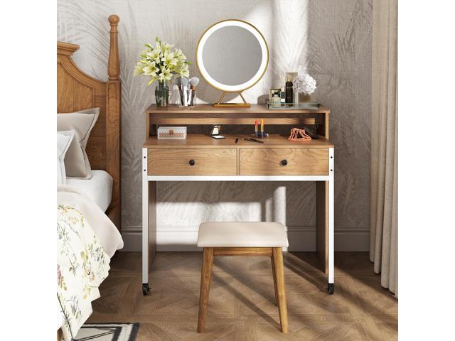 Giantex Small Computer Desk with Hutch & Drawers, Extendable Writing Desk w/Pull Out Secondary Table, Monitor Stand & Rolling Wheels, Console...