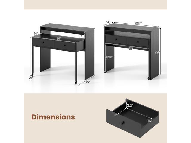 Giantex Small Computer Desk with Hutch & Drawers, Extendable Writing Desk w/Pull Out Secondary Table, Monitor Stand & Rolling Wheels, Console...