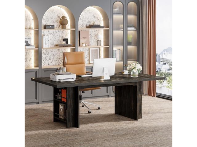 Tribesigns 62.99-Inch Computer Desk, Modern Executive Office Desk, Large Long Writing Table with Storage Shelves for Office, Study Room (Black)