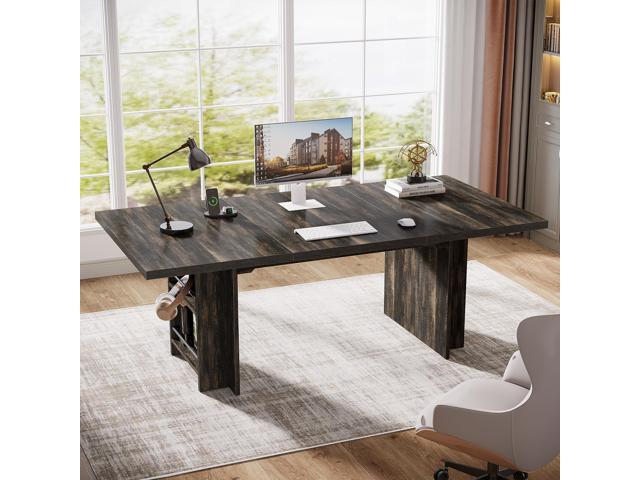 Tribesigns 62.99-Inch Computer Desk, Modern Executive Office Desk, Large Long Writing Table with Storage Shelves for Office, Study Room (Black)