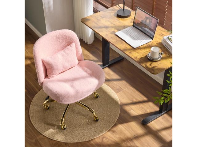 VINGLI Wide Criss Cross Legged Office Chair,Buttprint Ergonomic Desk Chair Comfy with Pillow & Gold Base,Dual-Use with/no Wheels,Adjustable Vanity...