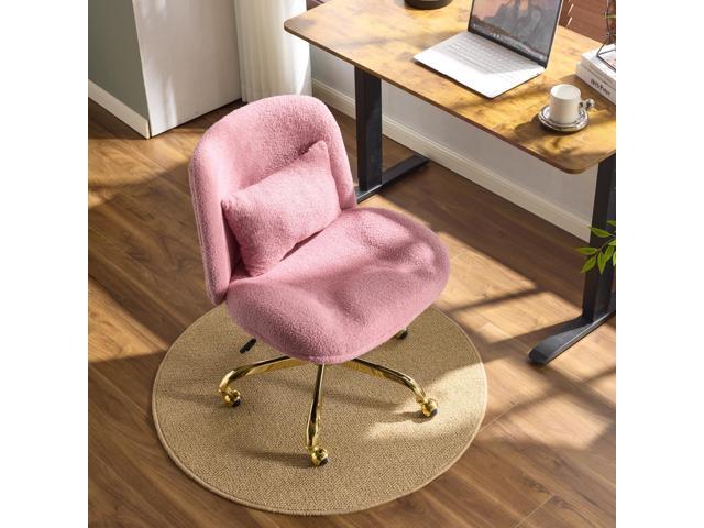 VINGLI Wide Criss Cross Legged Office Chair,Buttprint Ergonomic Desk Chair Comfy with Pillow & Gold Base,Dual-Use with/no Wheels,Adjustable Vanity...