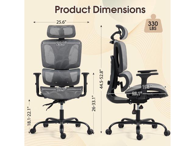 ECOTOUGE Ergonomic Office Chair, High Back Mesh Computer Chair with Lumbar Support, Adjustable Headrest & 3D Armrests, Reclining Desk Chair for...