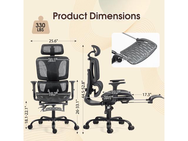 ECOTOUGE Ergonomic Office Chair with Footrest, High Back Mesh Computer Chair with Adjustable Lumbar Support, Rolling Swivel Desk Chair for Home...