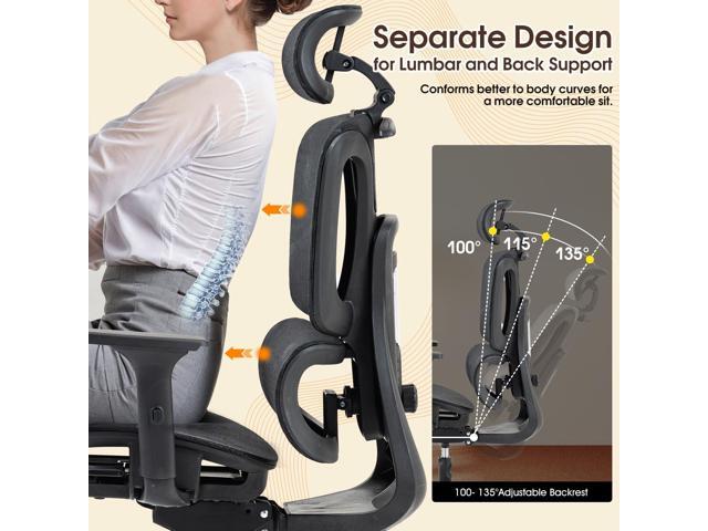 ECOTOUGE Ergonomic Office Chair with Footrest, High Back Mesh Computer Chair with Adjustable Lumbar Support, Rolling Swivel Desk Chair for Home...