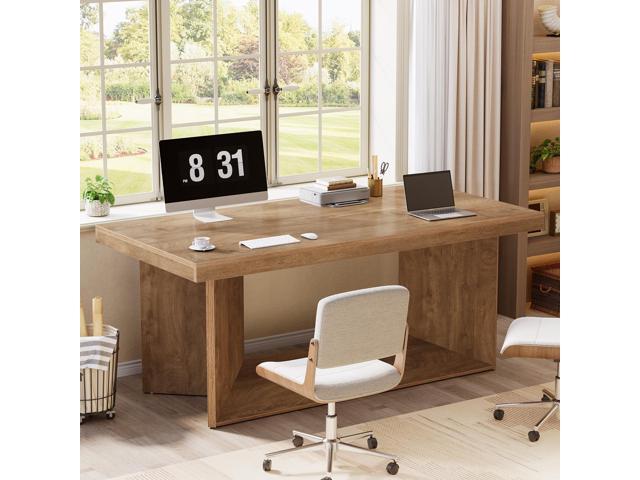 Tribesigns 63-Inch Executive Desk, Large Office Computer Desk with Heavy Duty Pedestal, Farmhouse Simple Workstations Writing Table for Home...