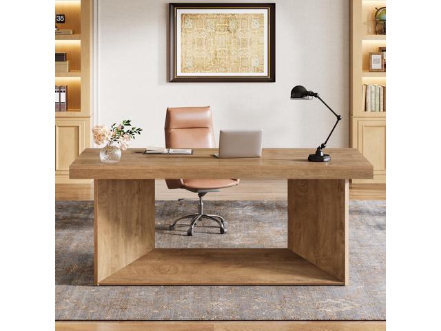 Tribesigns 63-Inch Executive Desk, Large Office Computer Desk with Heavy Duty Pedestal, Farmhouse Simple Workstations Writing Table for Home...