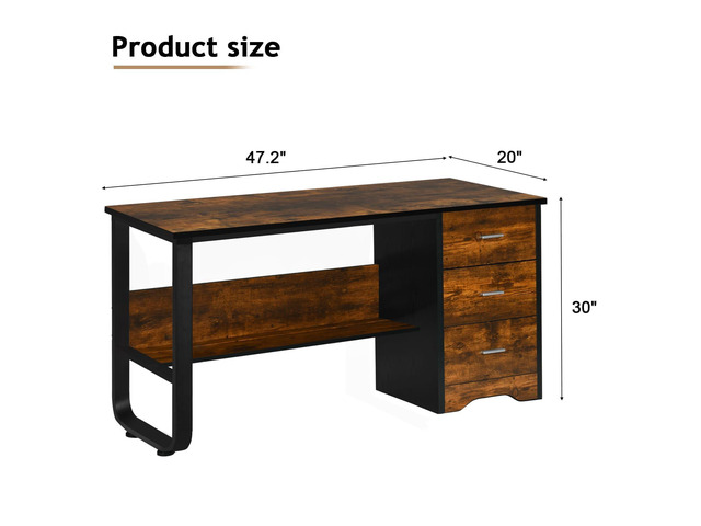 Small Computer Desk with Drawers, 47 Inch Home Office Desk with 3 Drawers & Bottom Shelves, Study Desk with Storage for Bedroom, Writing and Work,...
