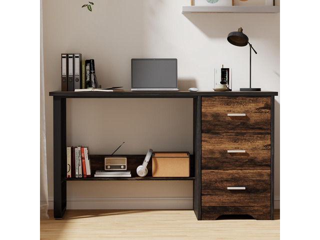 Small Computer Desk with Drawers, 47 Inch Home Office Desk with 3 Drawers & Bottom Shelves, Study Desk with Storage for Bedroom, Writing and Work,...