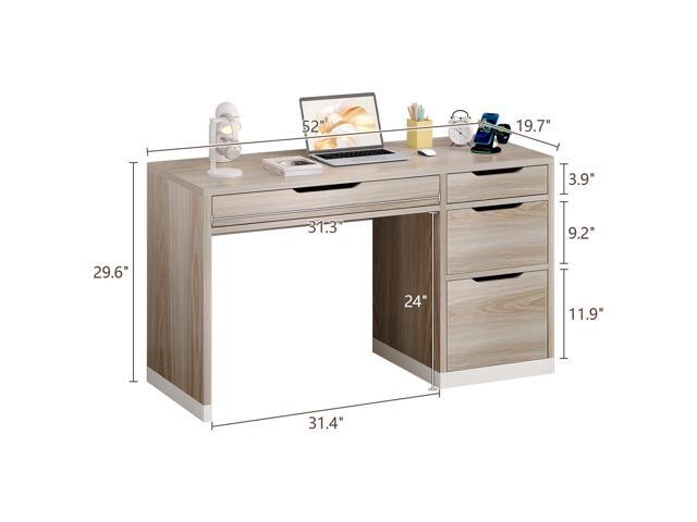 Small Desk with Drawers, 52 Inch Home Office Desk with Storage for Bedroom, Computer Desk with Filing Drawer for Small Space, Walnut
