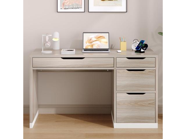 Small Desk with Drawers, 52 Inch Home Office Desk with Storage for Bedroom, Computer Desk with Filing Drawer for Small Space, Walnut