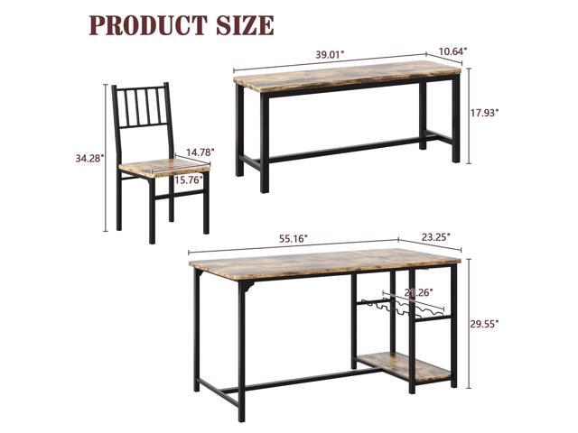 Dining Table for 4, Kitchen Table Set for 4 With 2 Chairs and Bench, Dining Room Table Set with Built in Wine Rack & Wine Glasses Holder, Storage...