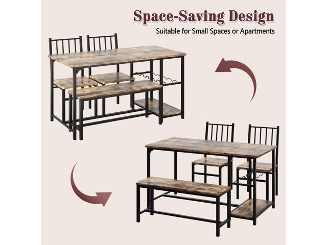 Dining Table for 4, Kitchen Table Set for 4 With 2 Chairs and Bench, Dining Room Table Set with Built in Wine Rack & Wine Glasses Holder, Storage...